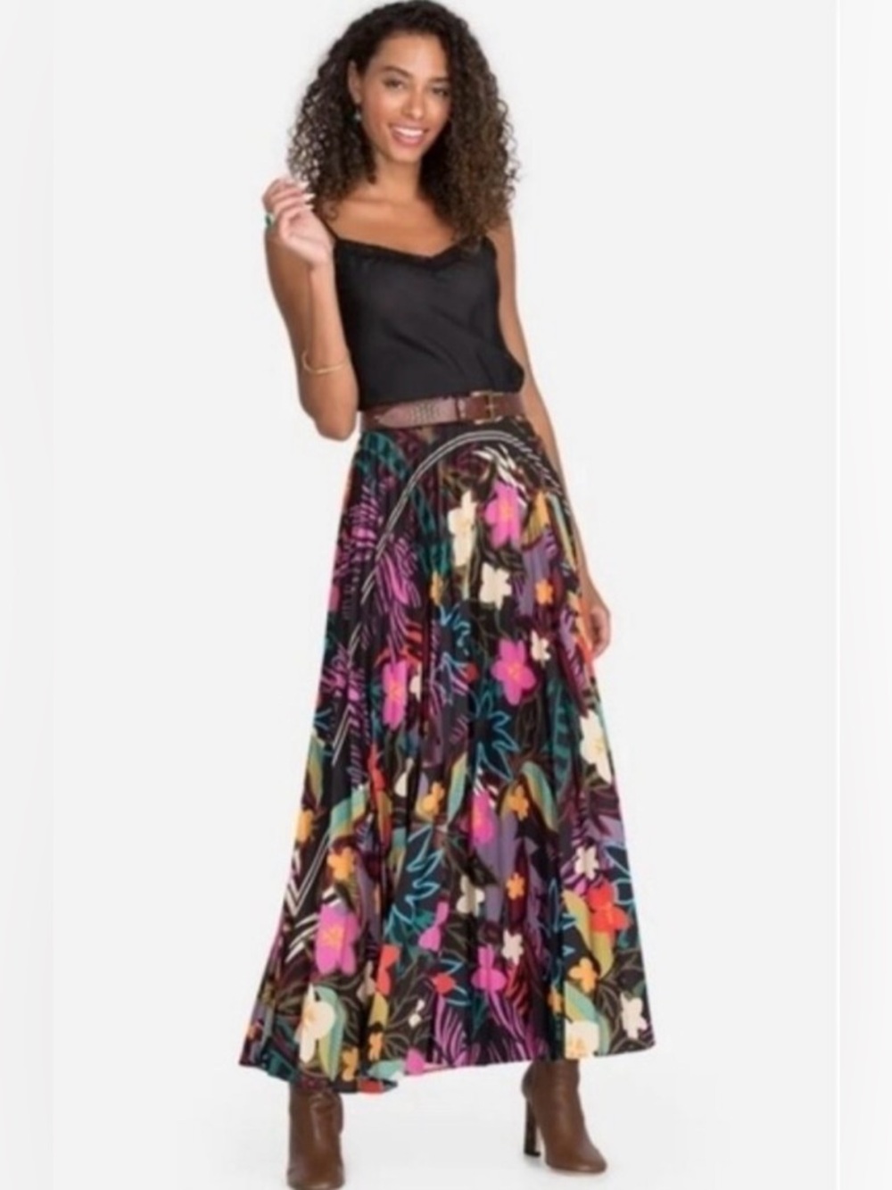 Johnny Was Floral Print Maxi Skirt - Black with Multicolor Floral
